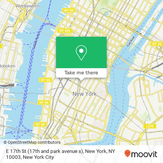 Mapa de E 17th St (17th and park avenue s), New York, NY 10003