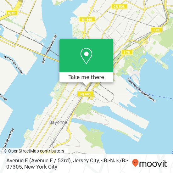 Mapa de Avenue E (Avenue E / 53rd), Jersey City, <B>NJ< / B> 07305