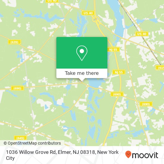 Mapa de 1036 Willow Grove Rd, Elmer, NJ 08318