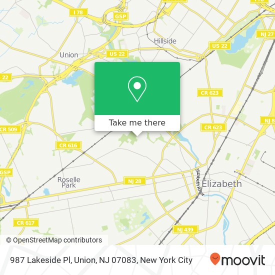 Mapa de 987 Lakeside Pl, Union, NJ 07083