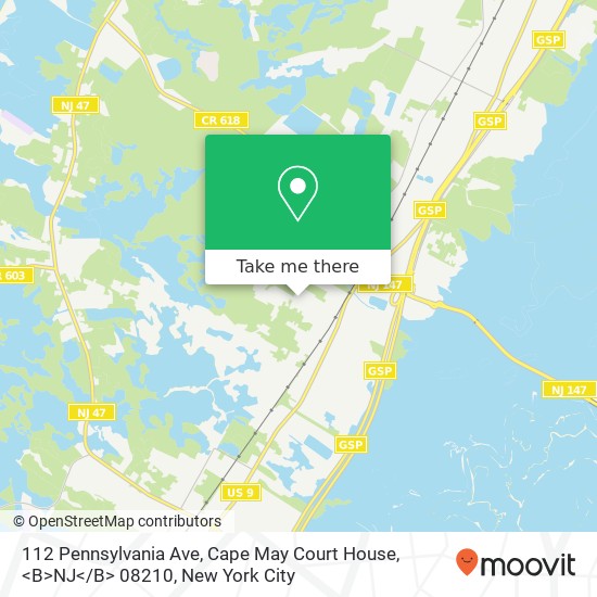 Mapa de 112 Pennsylvania Ave, Cape May Court House, <B>NJ< / B> 08210