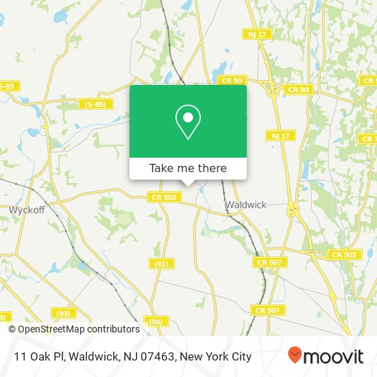 Mapa de 11 Oak Pl, Waldwick, NJ 07463