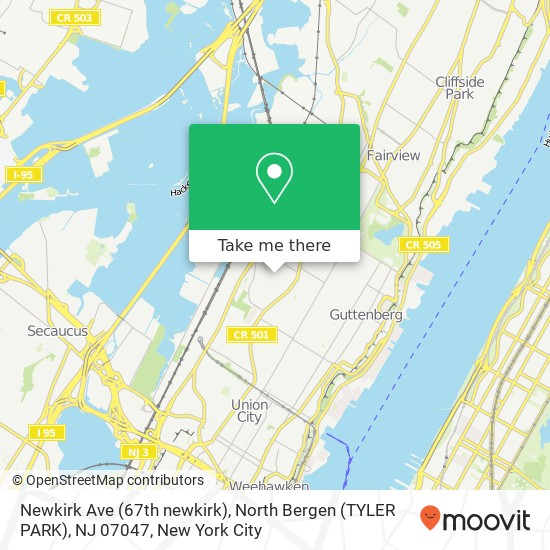 Mapa de Newkirk Ave (67th newkirk), North Bergen (TYLER PARK), NJ 07047
