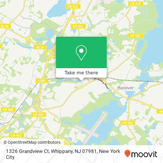 Mapa de 1326 Grandview Ct, Whippany, NJ 07981