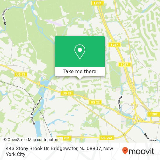 Mapa de 443 Stony Brook Dr, Bridgewater, NJ 08807