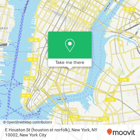 Mapa de E Houston St (houston st norfolk), New York, NY 10002