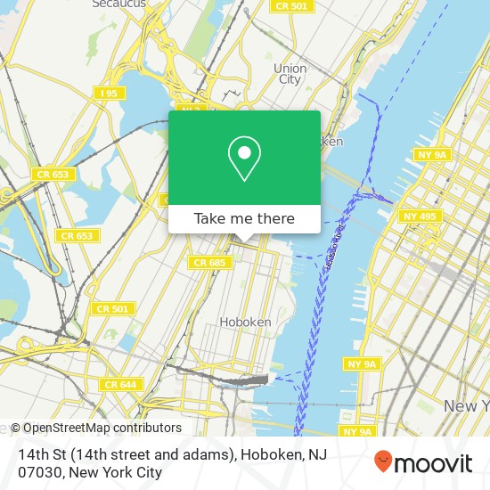 Mapa de 14th St (14th street and adams), Hoboken, NJ 07030