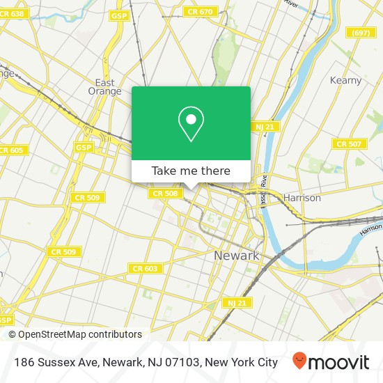 Mapa de 186 Sussex Ave, Newark, NJ 07103