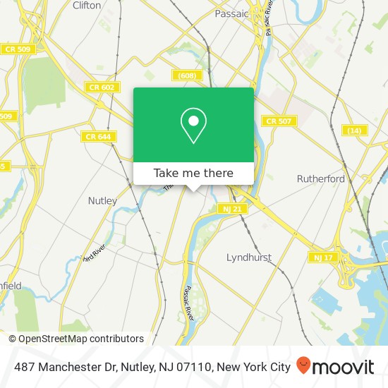 Mapa de 487 Manchester Dr, Nutley, NJ 07110