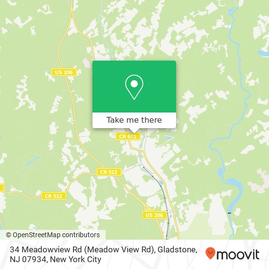 Mapa de 34 Meadowview Rd (Meadow View Rd), Gladstone, NJ 07934