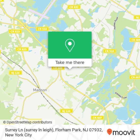 Mapa de Surrey Ln (surrey ln leigh), Florham Park, NJ 07932