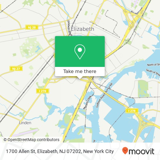 Mapa de 1700 Allen St, Elizabeth, NJ 07202