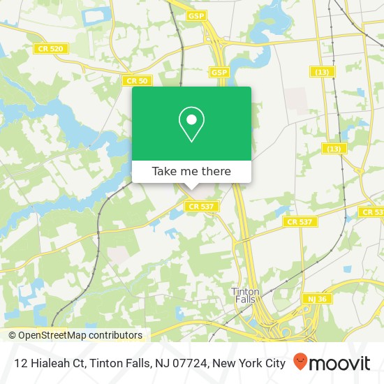 Mapa de 12 Hialeah Ct, Tinton Falls, NJ 07724