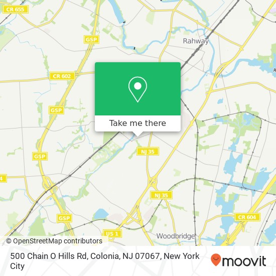 Mapa de 500 Chain O Hills Rd, Colonia, NJ 07067