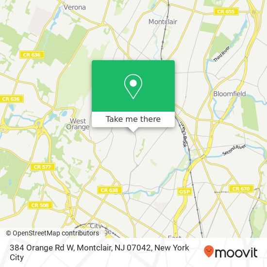 Mapa de 384 Orange Rd W, Montclair, NJ 07042