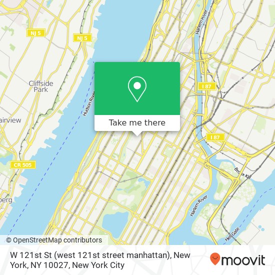 W 121st St (west 121st street manhattan), New York, NY 10027 map