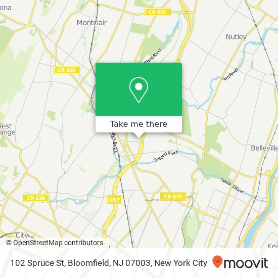 Mapa de 102 Spruce St, Bloomfield, NJ 07003