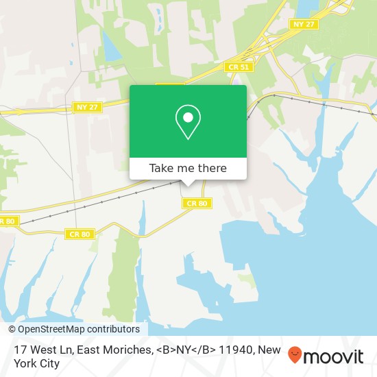 17 West Ln, East Moriches, <B>NY< / B> 11940 map