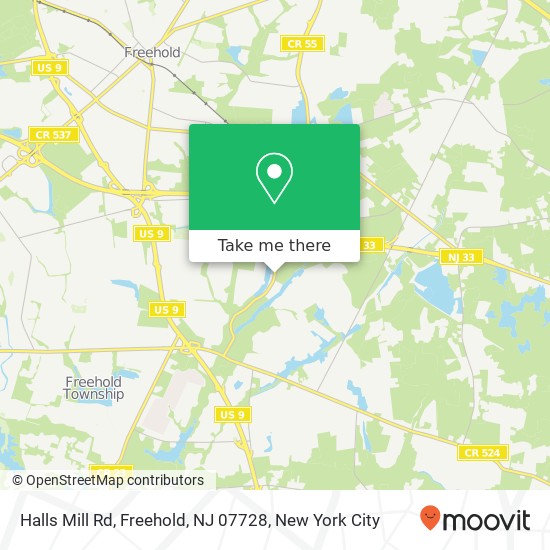 Mapa de Halls Mill Rd, Freehold, NJ 07728