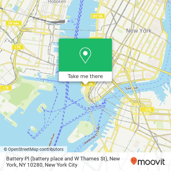Mapa de Battery Pl (battery place and W Thames St), New York, NY 10280