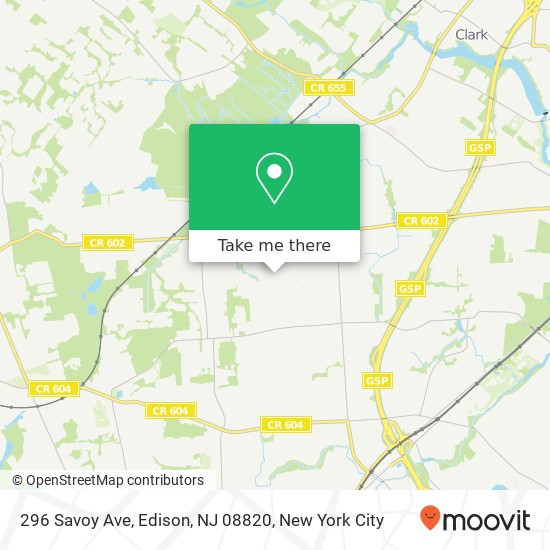 Mapa de 296 Savoy Ave, Edison, NJ 08820