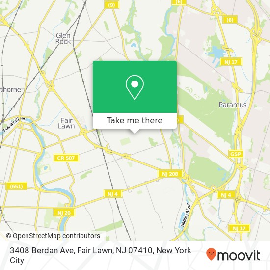 Mapa de 3408 Berdan Ave, Fair Lawn, NJ 07410