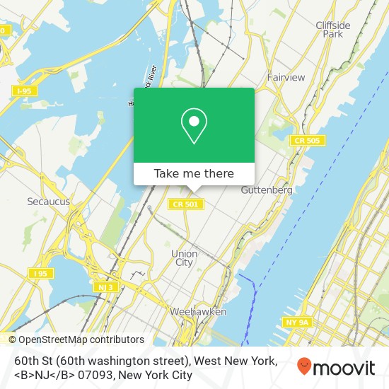 Mapa de 60th St (60th washington street), West New York, <B>NJ< / B> 07093