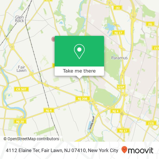 Mapa de 4112 Elaine Ter, Fair Lawn, NJ 07410