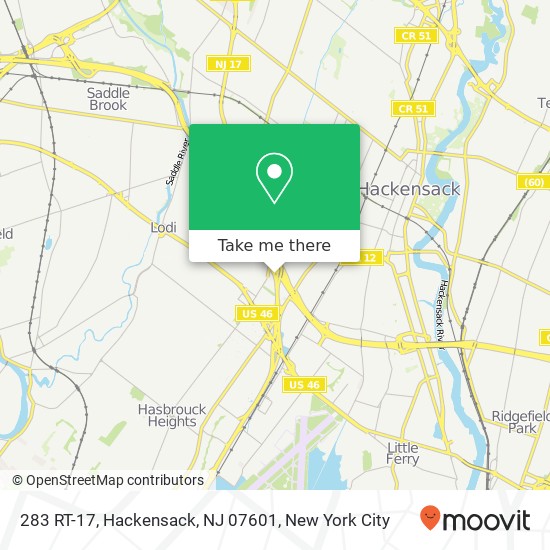 Mapa de 283 RT-17, Hackensack, NJ 07601