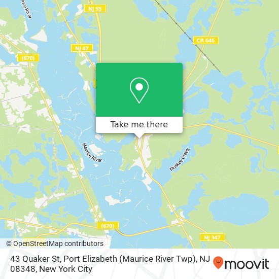 Mapa de 43 Quaker St, Port Elizabeth (Maurice River Twp), NJ 08348