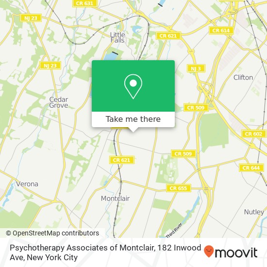 Mapa de Psychotherapy Associates of Montclair, 182 Inwood Ave