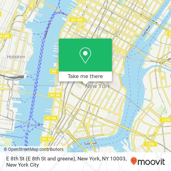 Mapa de E 8th St (E 8th St and greene), New York, NY 10003