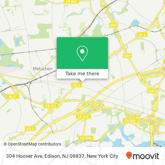 Mapa de 304 Hoover Ave, Edison, NJ 08837