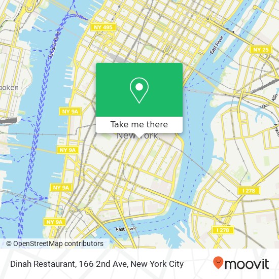 Mapa de Dinah Restaurant, 166 2nd Ave