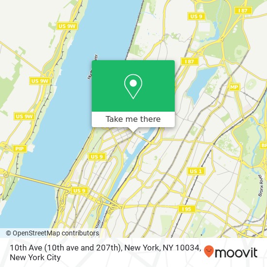 Mapa de 10th Ave (10th ave and 207th), New York, NY 10034