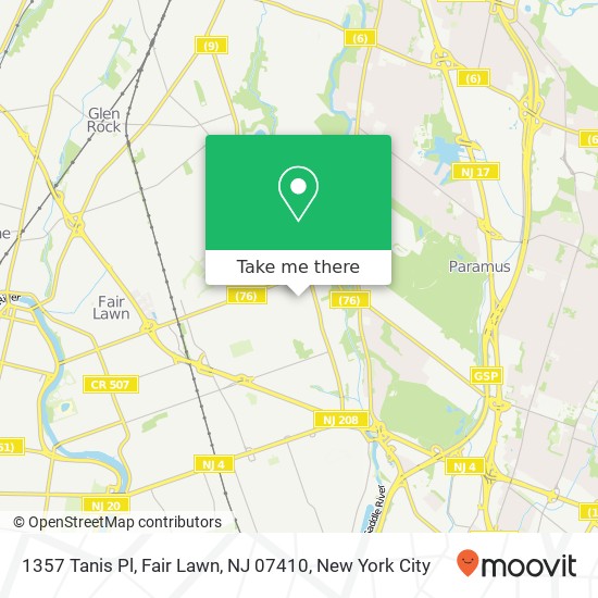 Mapa de 1357 Tanis Pl, Fair Lawn, NJ 07410