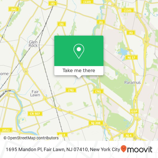 Mapa de 1695 Mandon Pl, Fair Lawn, NJ 07410