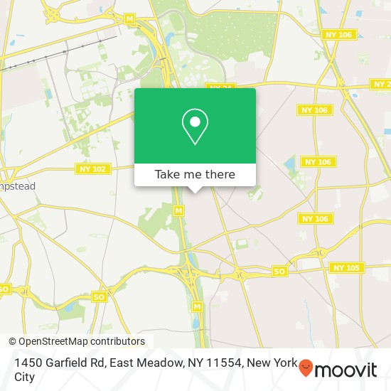Mapa de 1450 Garfield Rd, East Meadow, NY 11554
