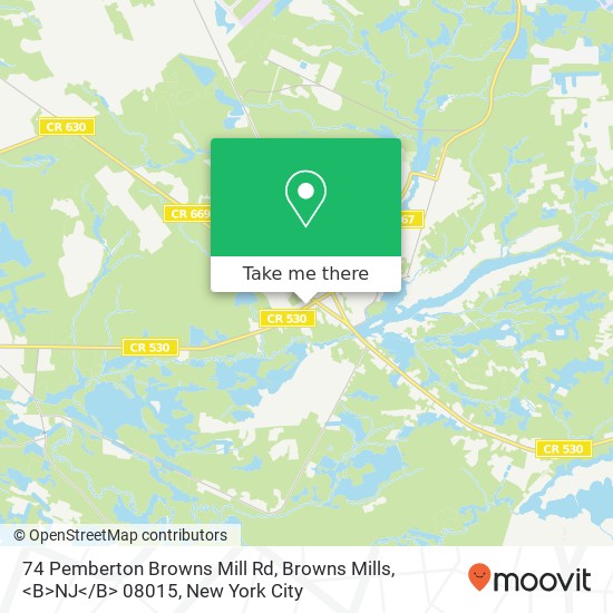 Mapa de 74 Pemberton Browns Mill Rd, Browns Mills, <B>NJ< / B> 08015