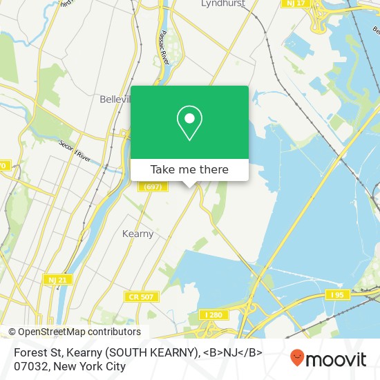 Forest St, Kearny (SOUTH KEARNY), <B>NJ< / B> 07032 map