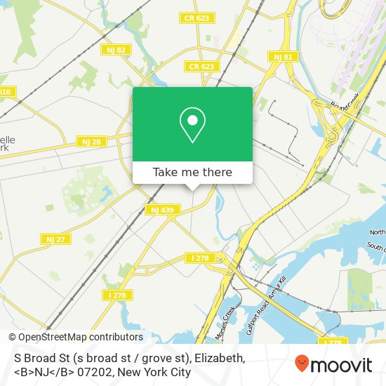 Mapa de S Broad St (s broad st / grove st), Elizabeth, <B>NJ< / B> 07202