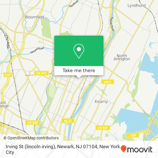 Mapa de Irving St (lincoln irving), Newark, NJ 07104