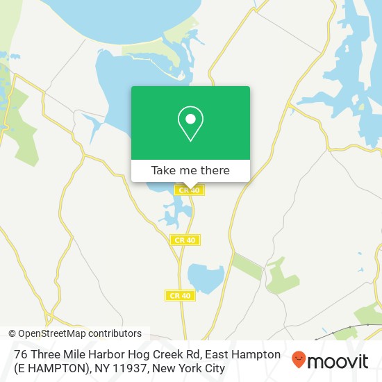 Mapa de 76 Three Mile Harbor Hog Creek Rd, East Hampton (E HAMPTON), NY 11937