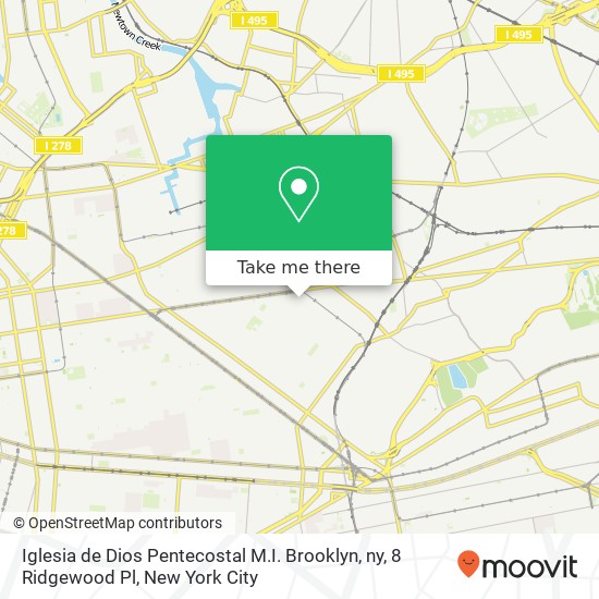 Mapa de Iglesia de Dios Pentecostal M.I. Brooklyn, ny, 8 Ridgewood Pl