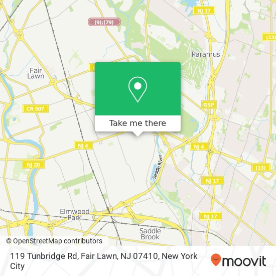Mapa de 119 Tunbridge Rd, Fair Lawn, NJ 07410