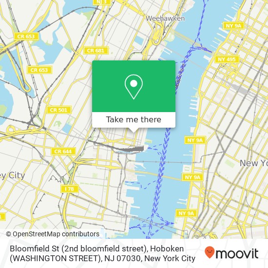 Mapa de Bloomfield St (2nd bloomfield street), Hoboken (WASHINGTON STREET), NJ 07030