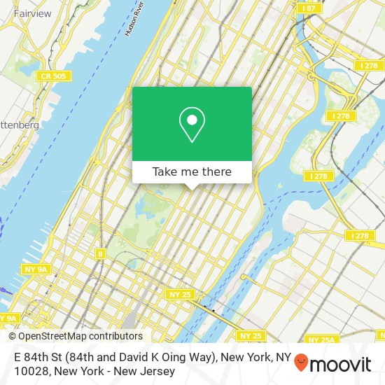 Mapa de E 84th St (84th and David K Oing Way), New York, NY 10028