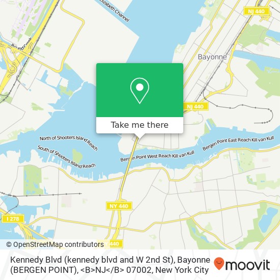Mapa de Kennedy Blvd (kennedy blvd and W 2nd St), Bayonne (BERGEN POINT), <B>NJ< / B> 07002