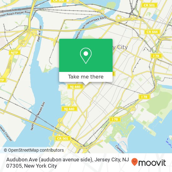Mapa de Audubon Ave (audubon avenue side), Jersey City, NJ 07305