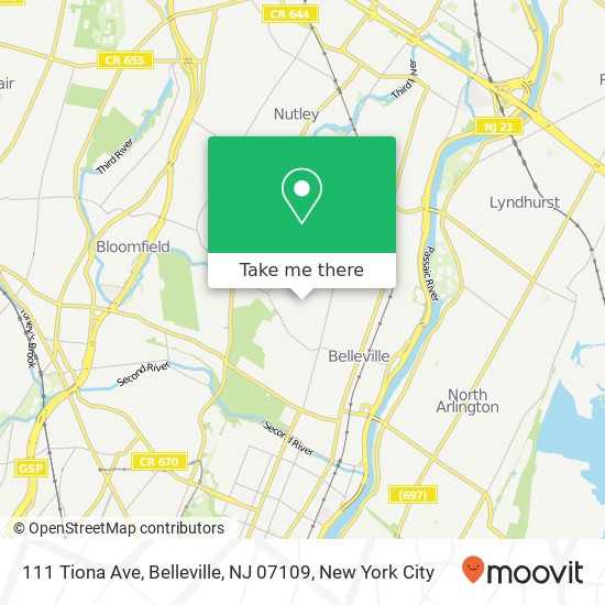 Mapa de 111 Tiona Ave, Belleville, NJ 07109